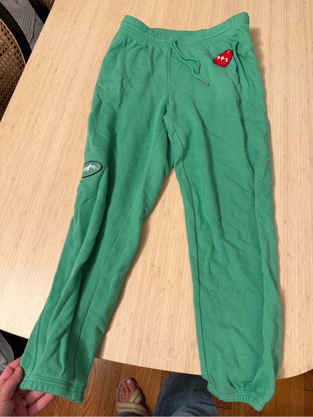 aerie Green Track Joggers with Heart Patch